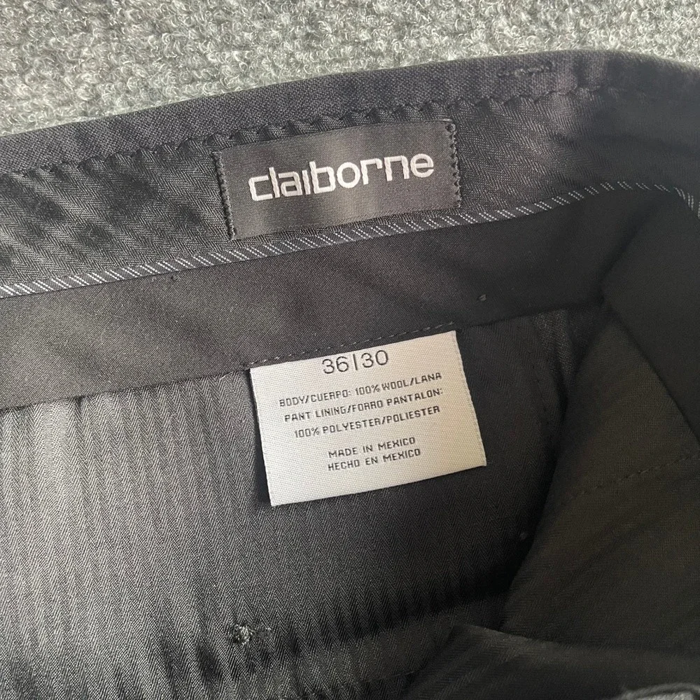 Claiborne Mens 100% Wool Dress Pants 36x30 Gray Flat Front Straight Leg Trousers